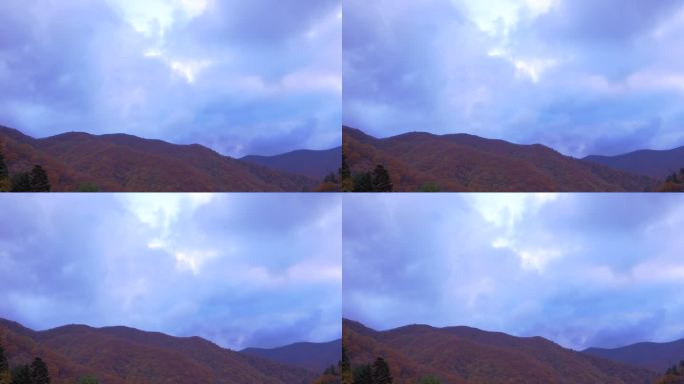 韩国五台山秋景 山峰红叶 耶稣光