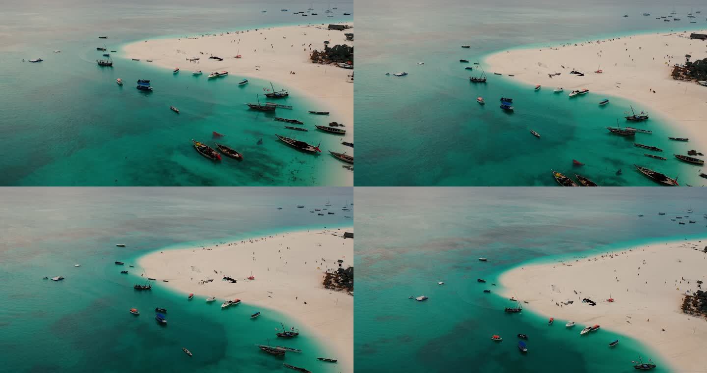 非洲桑给巴尔美丽海滩的无人机视图