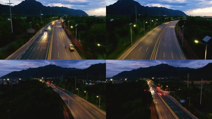 西安秦岭国道山川公路夜景风景航拍4K