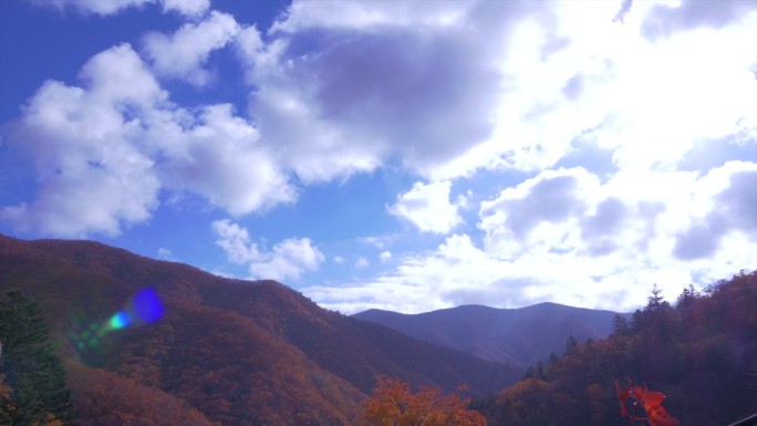 韩国五台山秋景 俯拍山峰红叶 流云