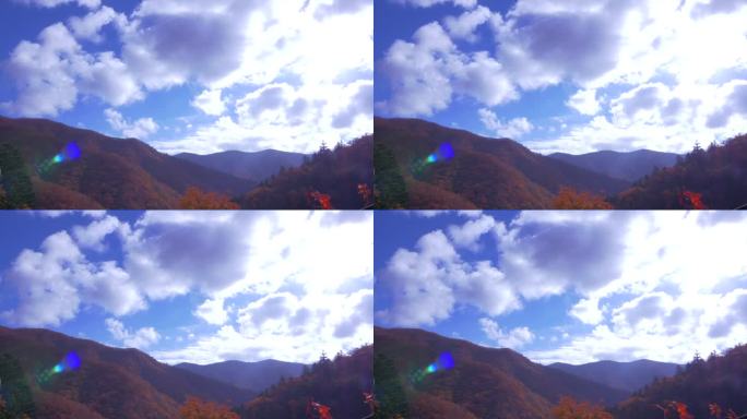 韩国五台山秋景 俯拍山峰红叶 流云