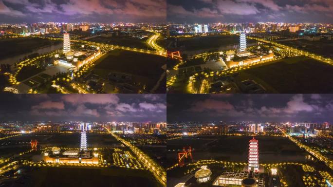 8K航拍扬州大运河博物馆夜景延时