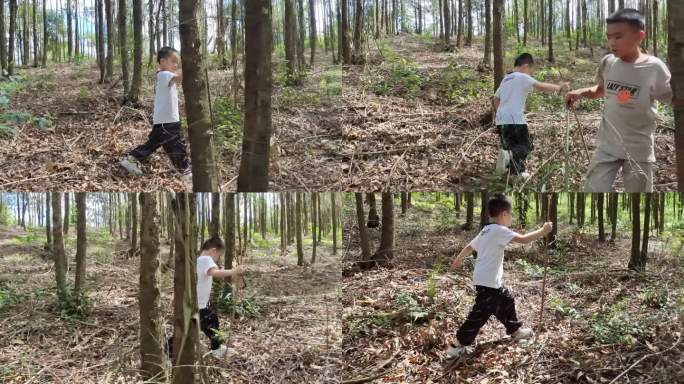 走过林中小朋友漫步林间 享受自然