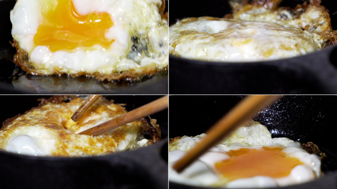 4k超高清实拍 剪鸡蛋 荷包蛋 视频素材
