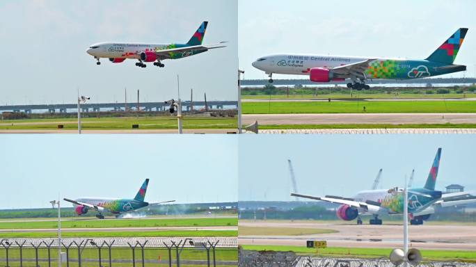 中州航空波音777F货机顺利降落深圳机场