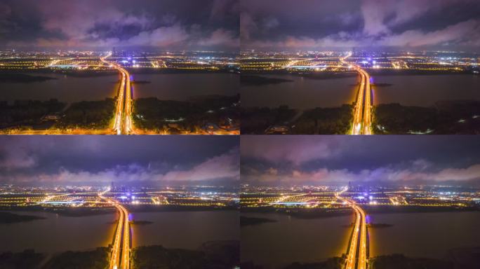8K航拍扬州广陵大桥夜景延时
