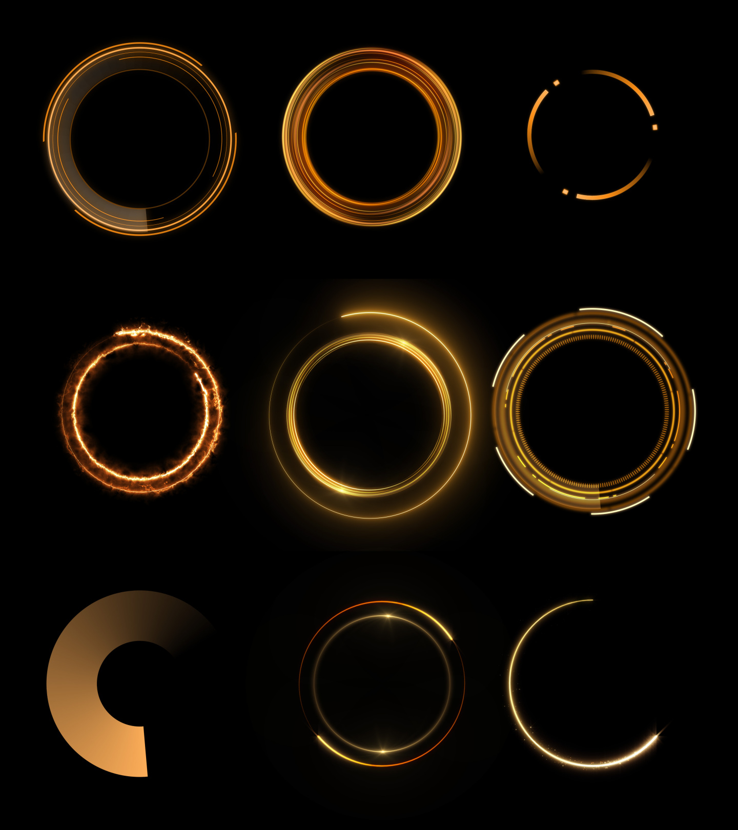 金色圆环特效素材+透明