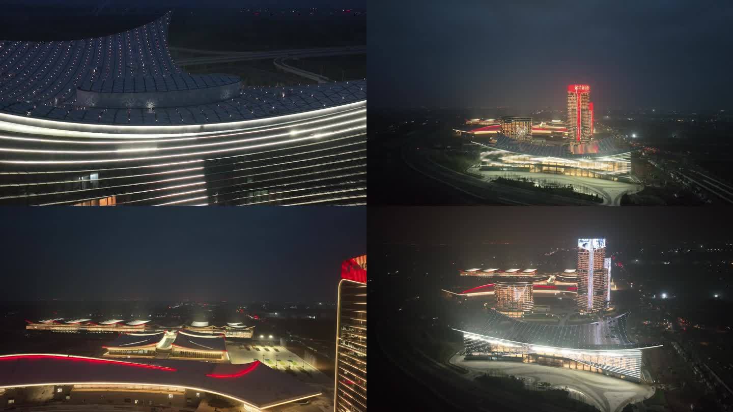航拍山西太原潇河综改区国际会议中心夜景