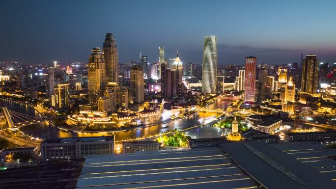 天津城市航拍延时夜景