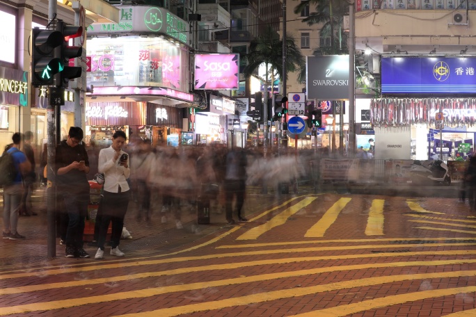 中国香港九龙道路街头人群延迟摄影