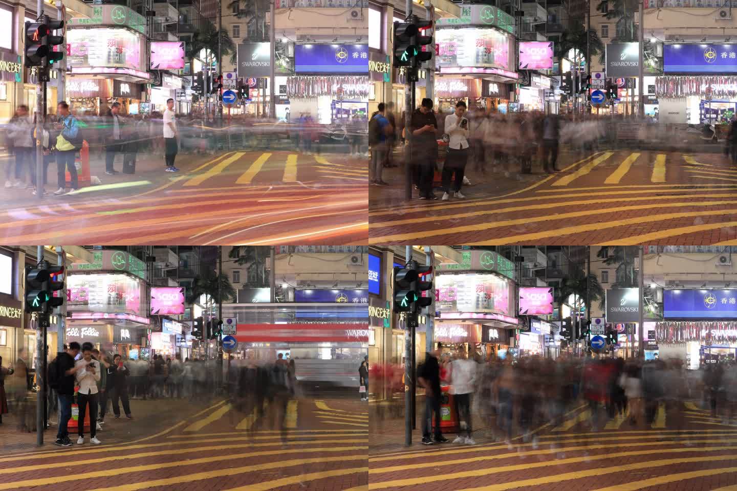 中国香港九龙道路街头人群延迟摄影