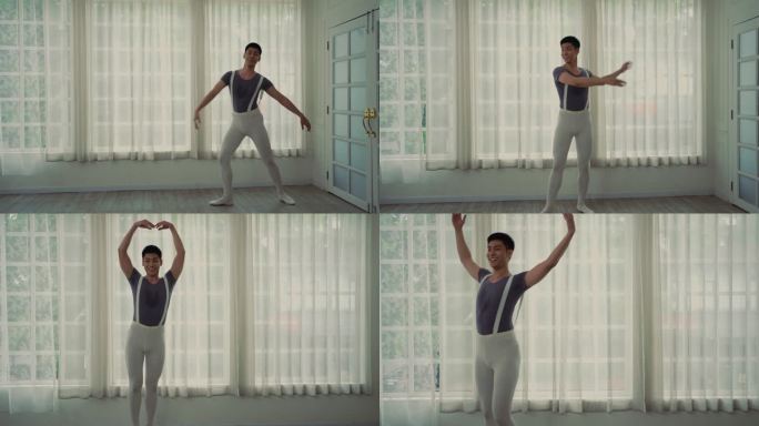 亚洲男子用腿和手臂练习身体运动以平衡姿势