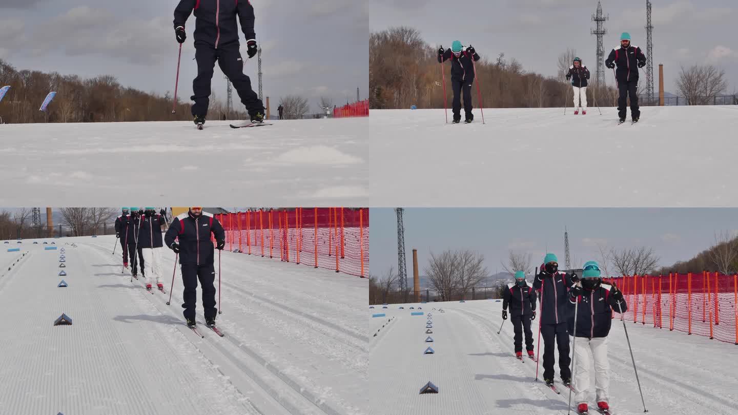 运动员降速滑雪训练慢动作