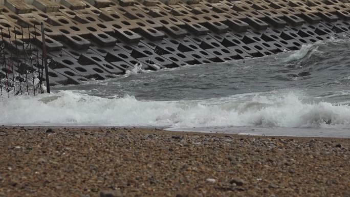 大海防浪堤堤坝码头波浪浪涌海面浪花水波纹
