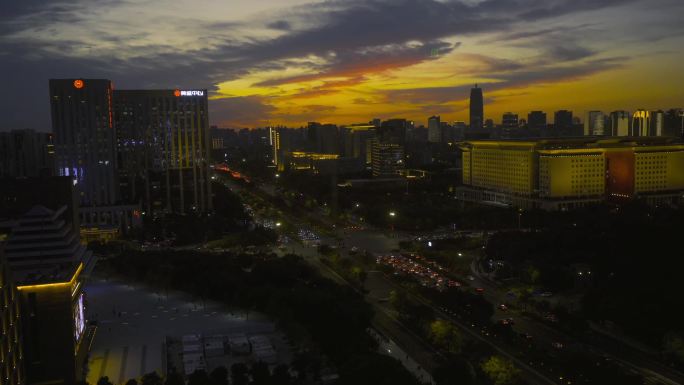 城市夕阳车水马龙城市延时4K