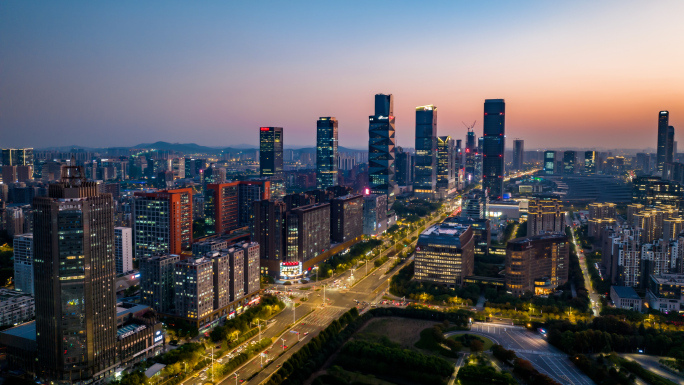 南京河西夜景航拍延时