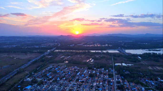 乡村、傍晚、晚霞、农村、 黄昏