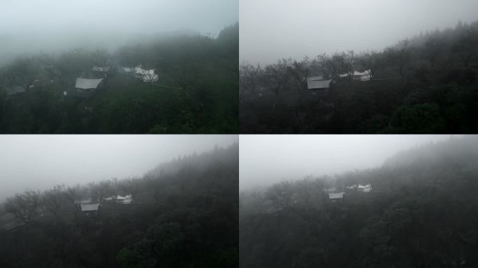 清晨浓雾弥漫的山顶露营地 露营 山顶露营