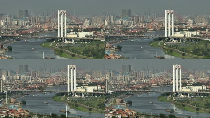 佛山平胜大桥河道远眺广州塔珠江新城全貌