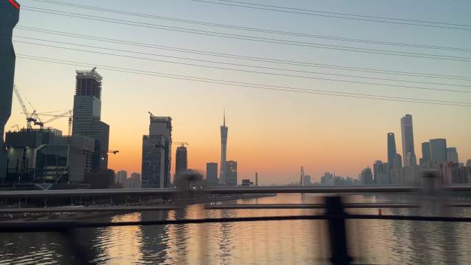 广州城市夕阳晚霞夜景风光