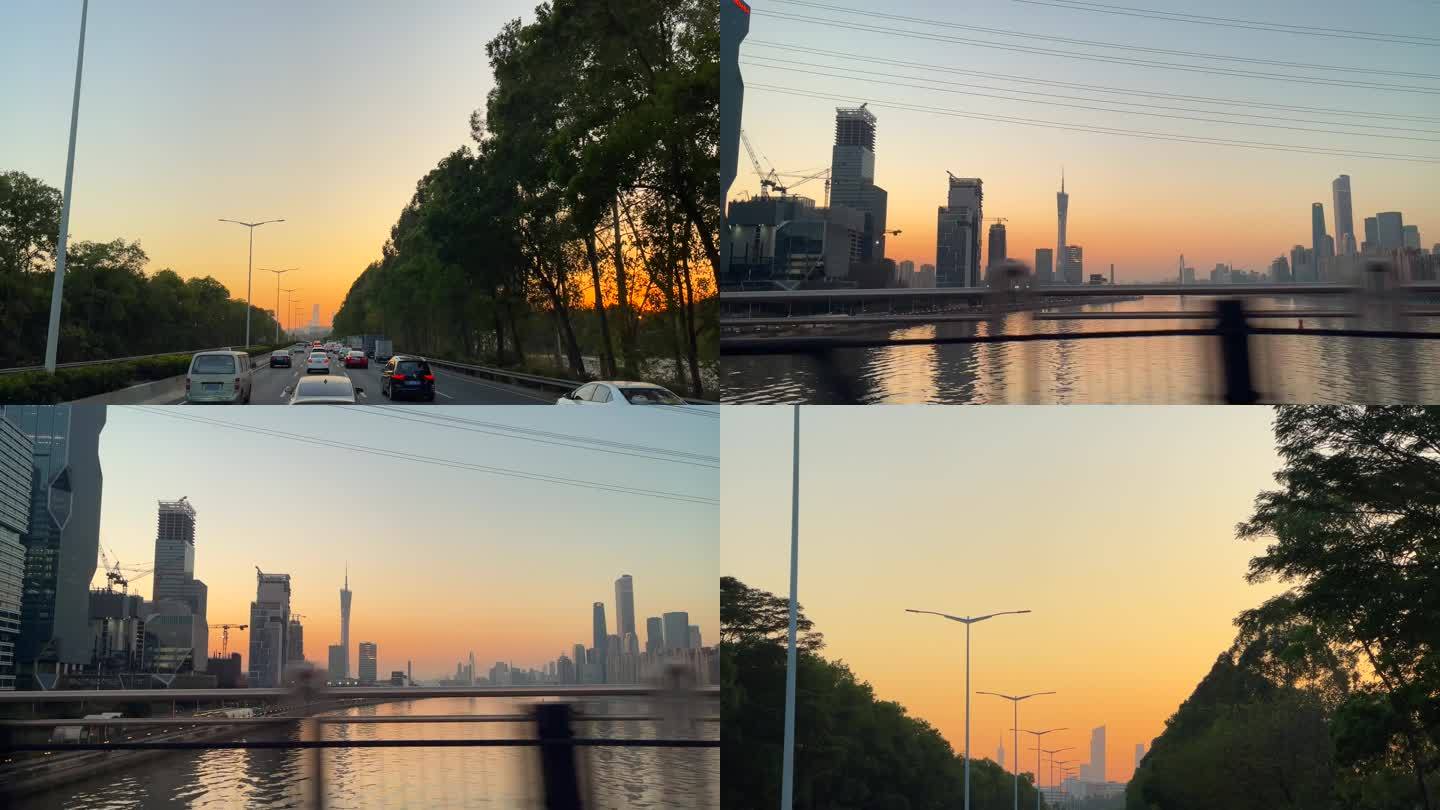 广州城市夕阳晚霞夜景风光