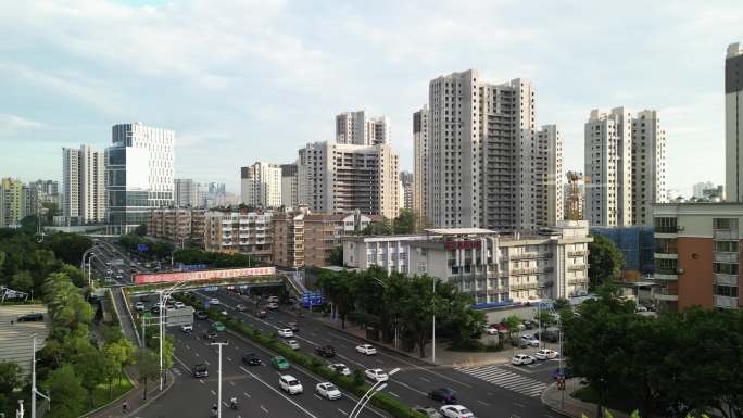 中国福州城市道路交通景观鸟瞰图