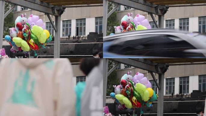 街头气球五彩缤纷卡通形象兔子花朵卖气球