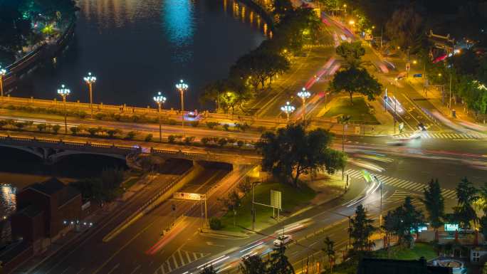 九眼桥_顺江路_府河_车流_夜景固定延时