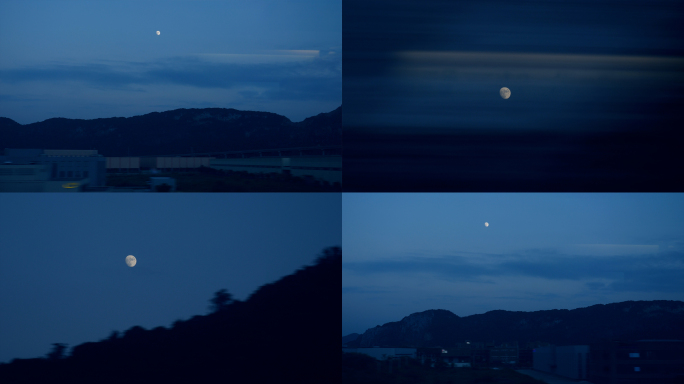 行驶中的火车窗外的月亮和远山4k视频素材