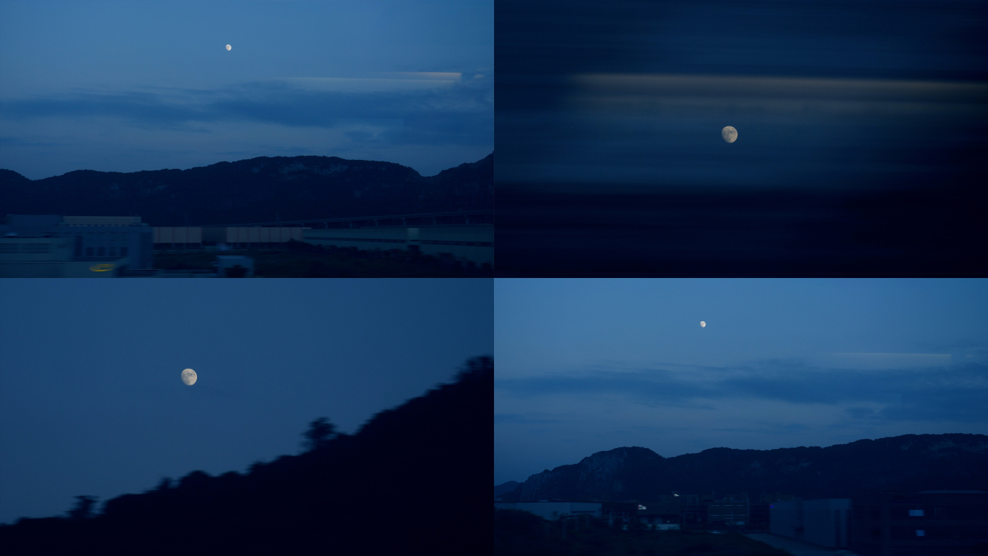行驶中的火车窗外的月亮和远山4k视频素材