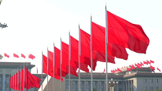 4K实拍2022北京国庆天安门二十大红旗