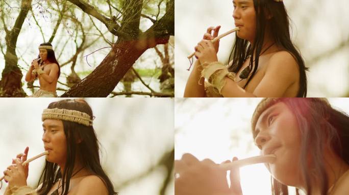 远古人吹骨笛古代乐器