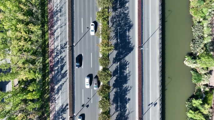 俯瞰 公路 延时 早晨 阳光 杭州良渚