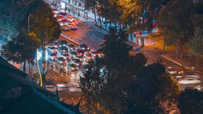 成都夜景车流_大慈寺_车来车往_夜景延时