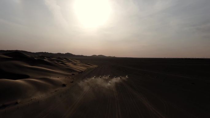 沙漠戈壁日落黄昏航拍4K
