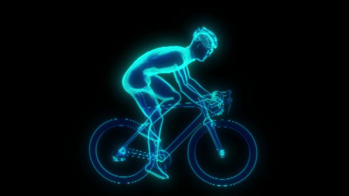 蓝色全息投影科技骑行动画素材带通道