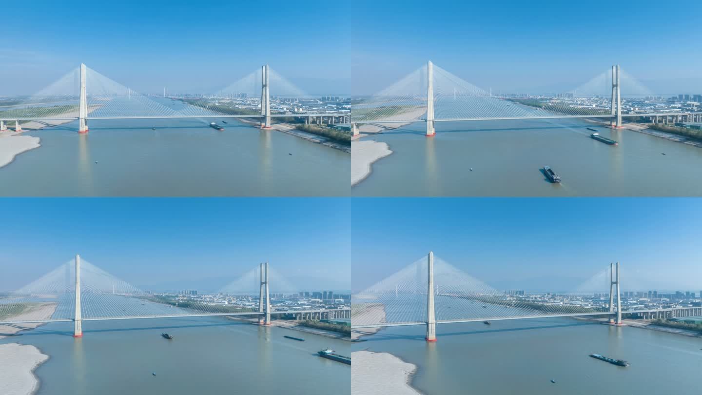 九江鳊鱼洲长江大桥环绕航拍延时