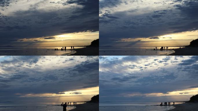 湖边，海边，夕阳，剪影，延时，日光，云层