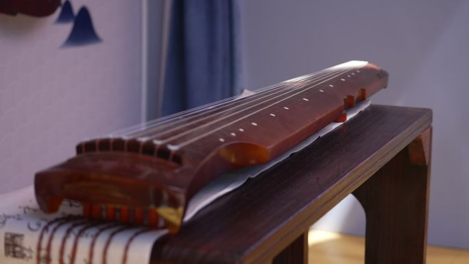 4K古代弹奏乐器古琴唯美空镜