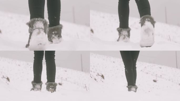 在雪地里行走美女雪中行走背影冬天寒冷