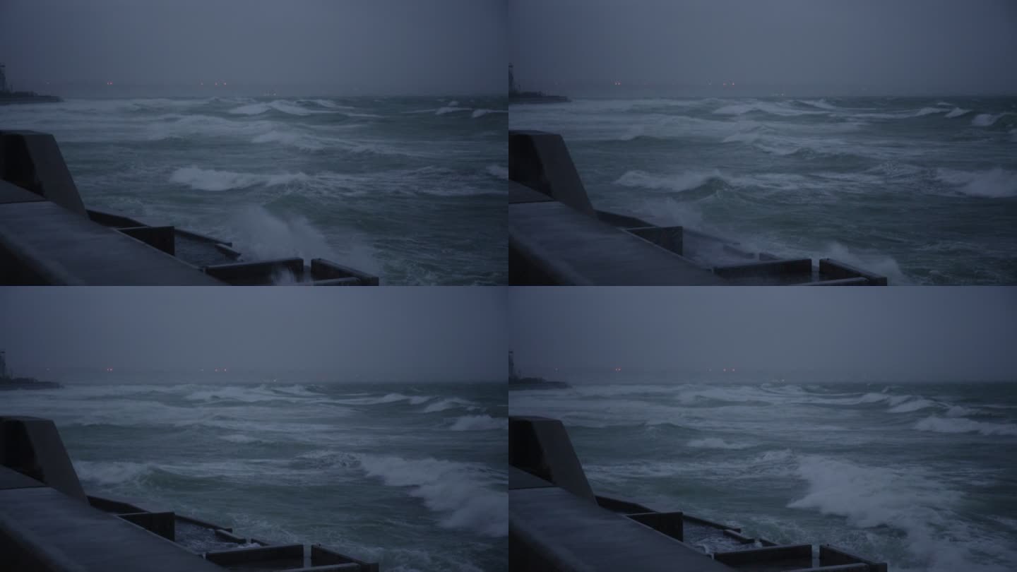 恶劣的台风天气和冲绳县Sunabe海堤沿岸的海洋