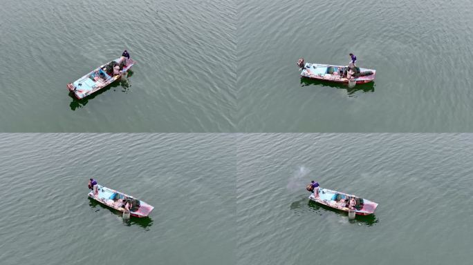 航拍 渔船渔民