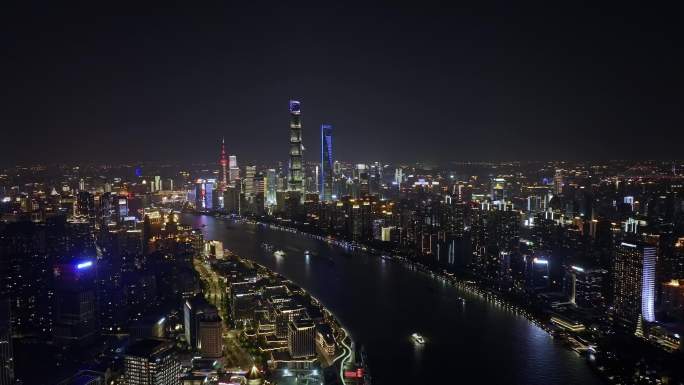上海城市高架城市天际线夜景航拍