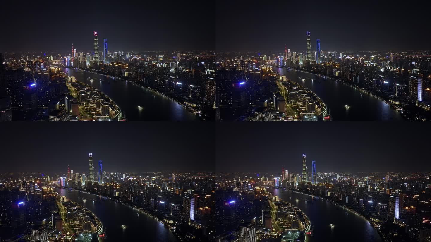 上海城市高架城市天际线夜景航拍