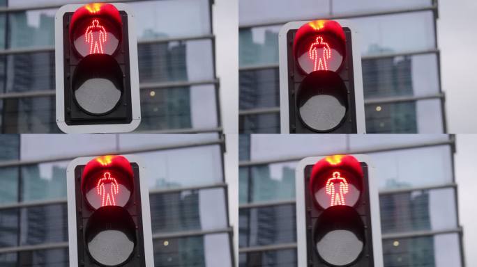 红灯路口交通标志灯红色等待信号灰色天空