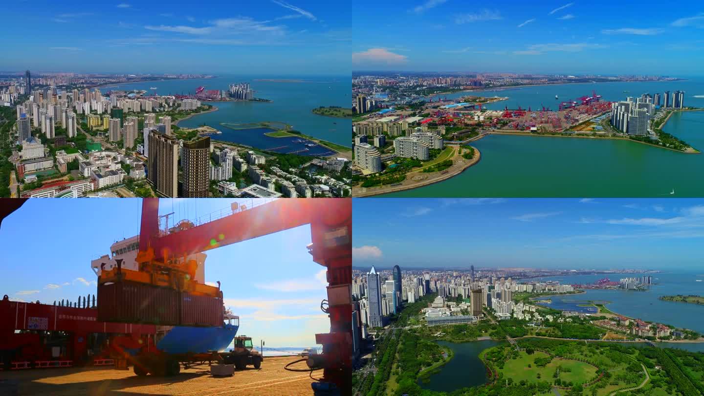 海南自贸港：城市大景、码头、港口、集装箱