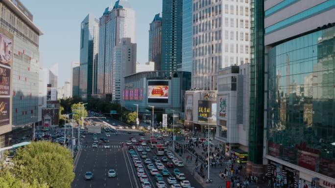 可商用4k城市车流，繁华街景，航拍视频