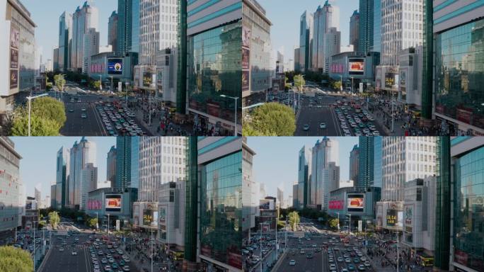 可商用4k城市车流，繁华街景，航拍视频