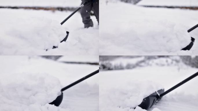 帮助清除后院积雪的少年
