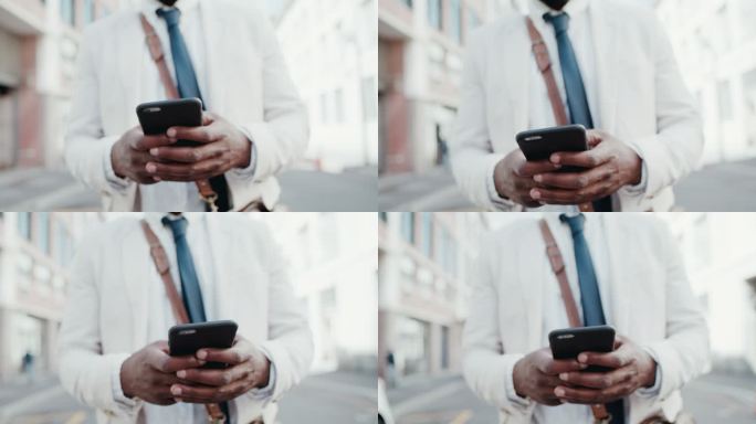一名身份不明的商人在城里行走时使用手机的4k视频片段